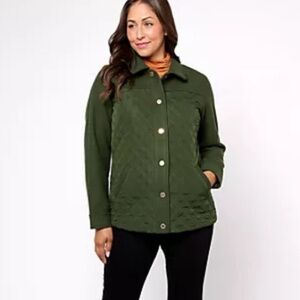 Isaac Mizrahi Women's Jacket S Estate Mixed Media Quilted Green